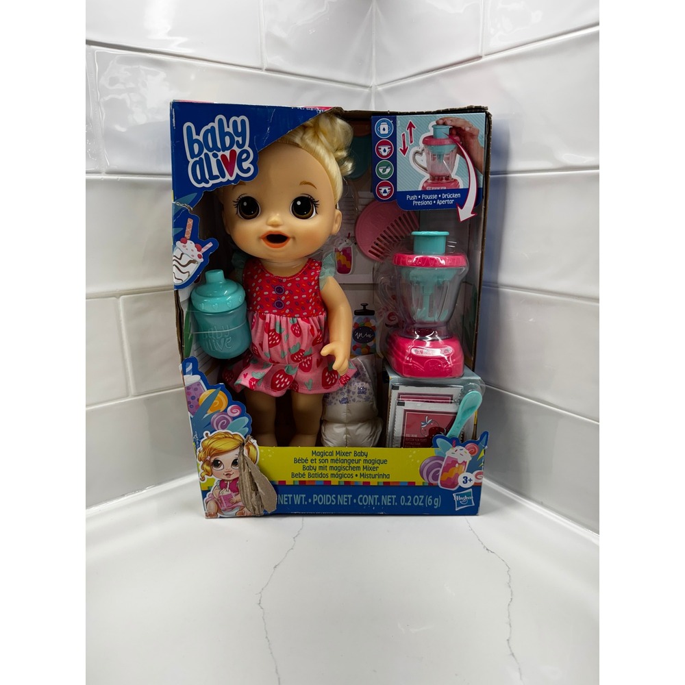 Baby Alive Magical Mixer Baby Doll Blonde Hair Strawberry Dress Hasbro New Box